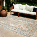 9′ X 12′ Blue and Orange Medallion Stain Resistant Indoor Outdoor Area Rug