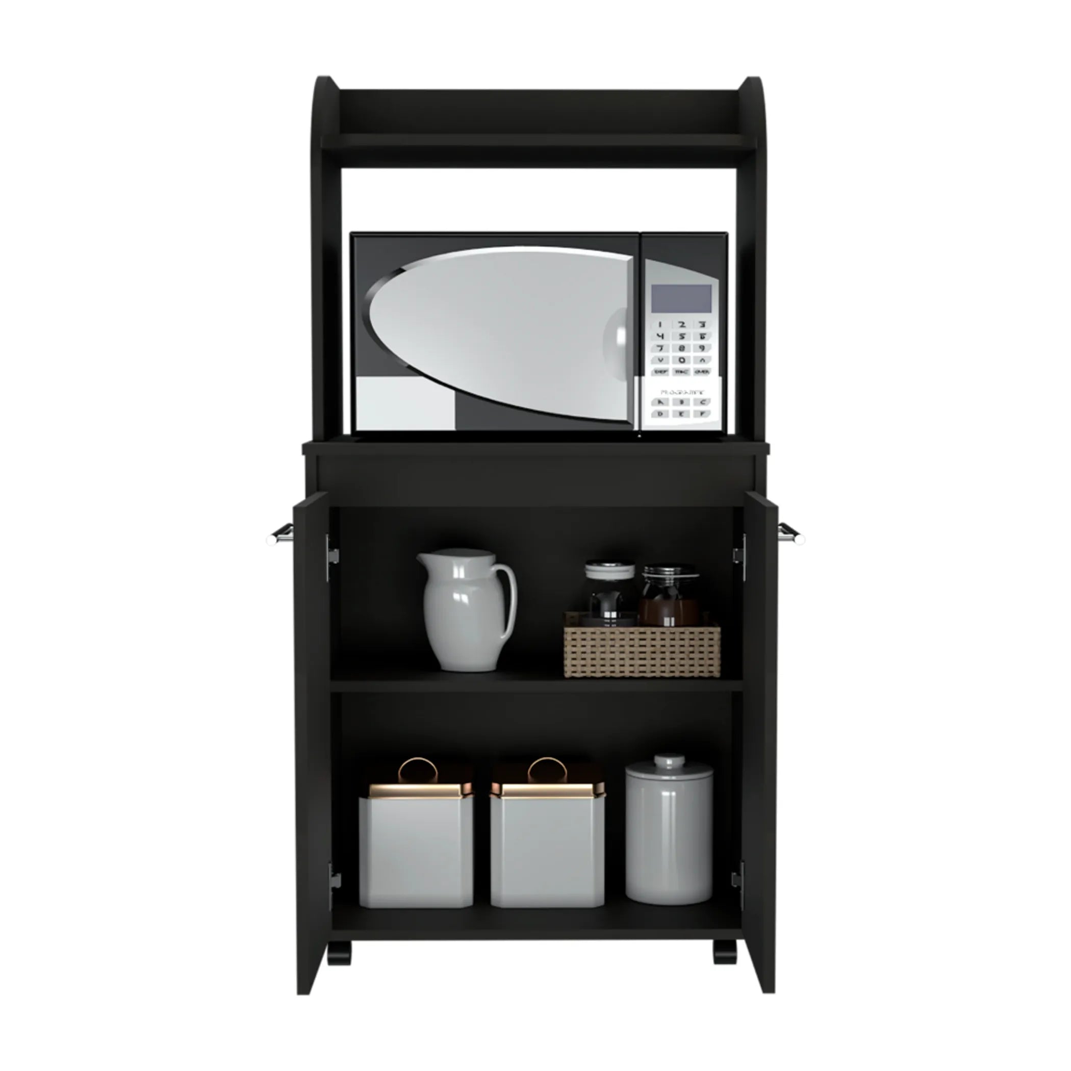 Kira Kitchen Kart, Double Door Cabinet, One Open Shelf, Two Interior Shelves — view 3