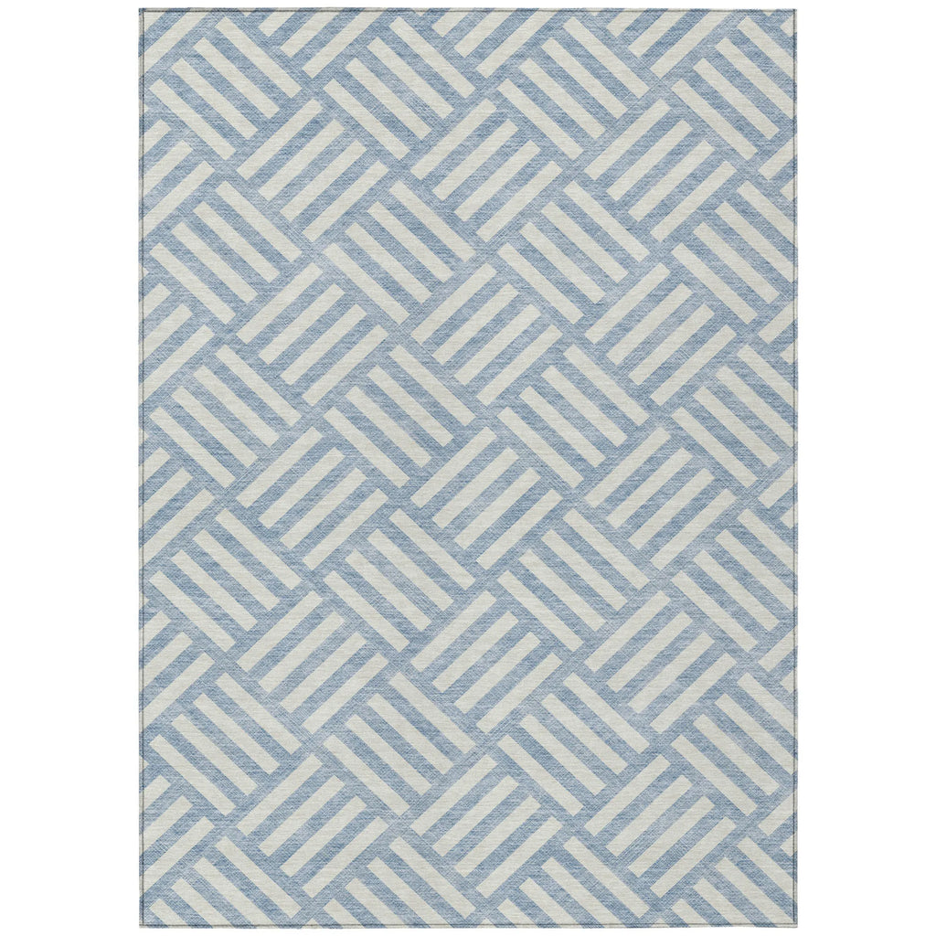 9′ X 12′ Sky Blue And Ivory Geometric Washable Indoor Outdoor Area Rug — view 2