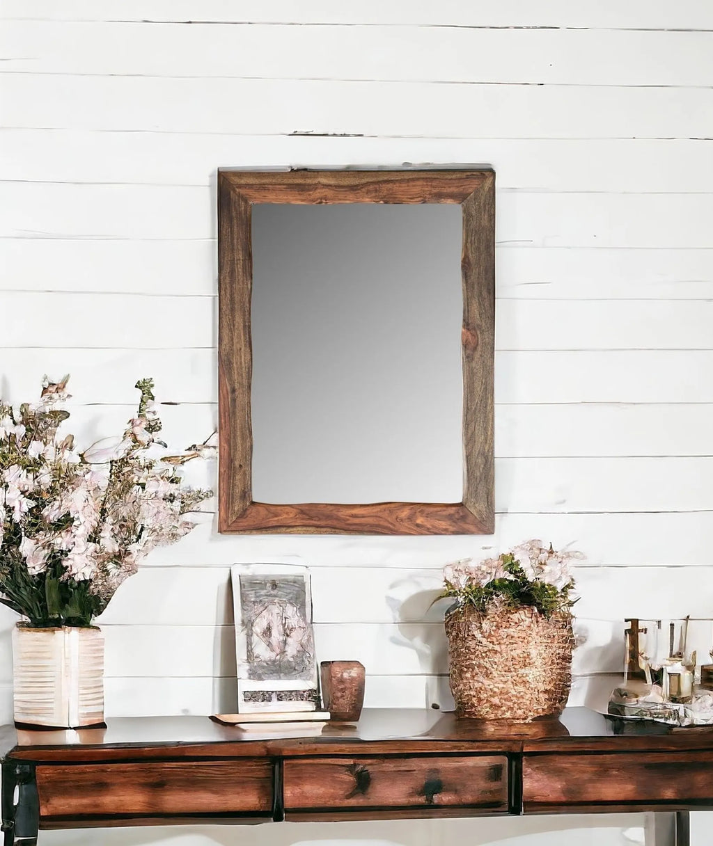 44″ Dark Brown Solid Wood Framed Accent Mirror