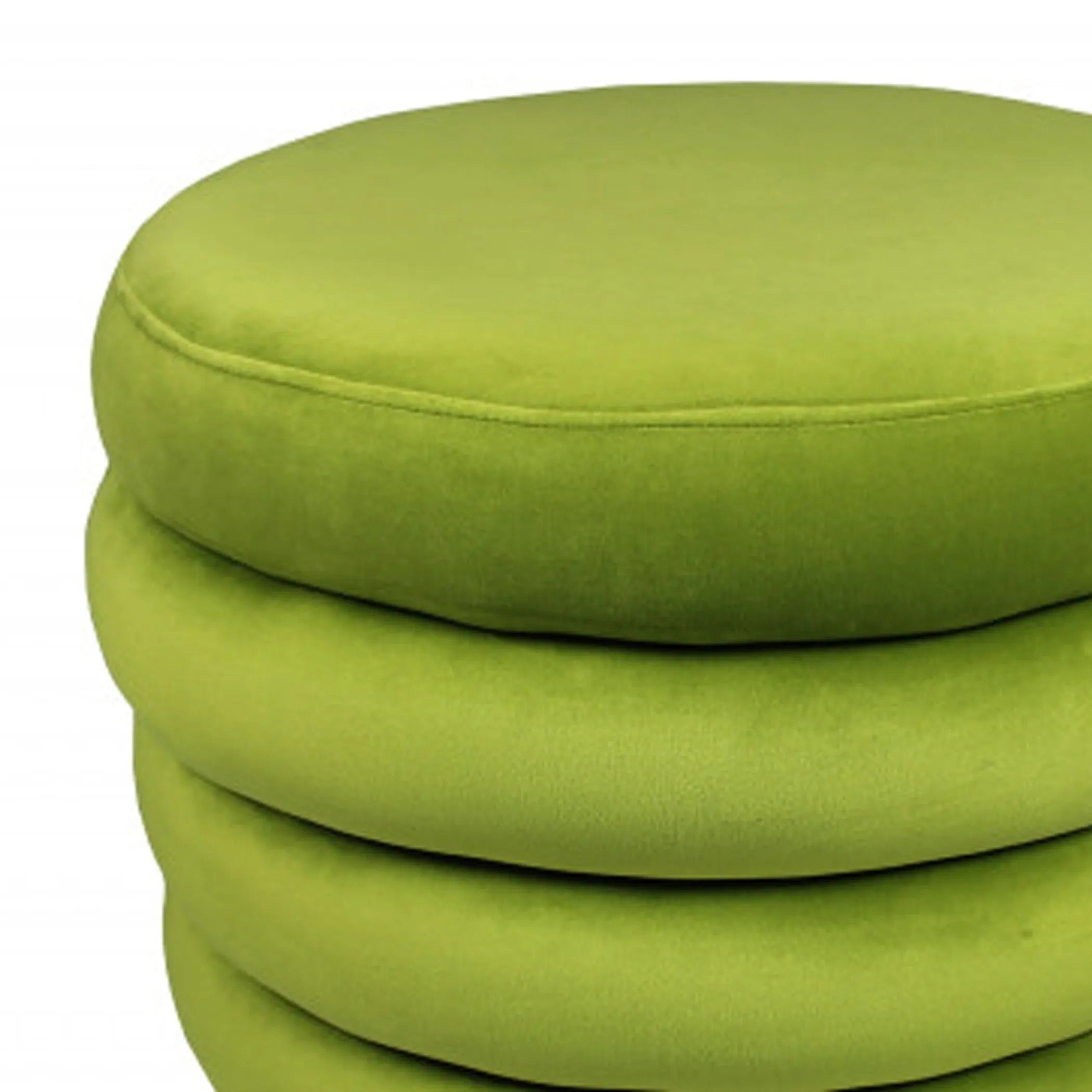 21″ Green Velvet Tufted Round Cocktail Ottoman — view 4