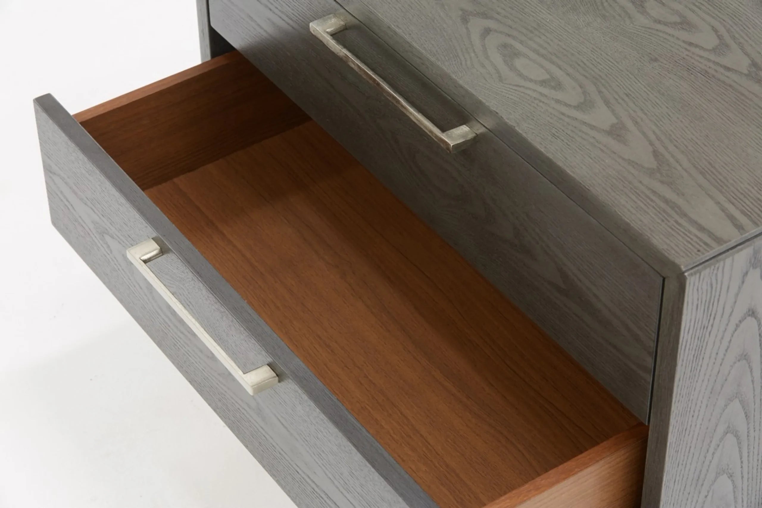 Modern Gray Wash Nightstand with Two Drawers — view 4
