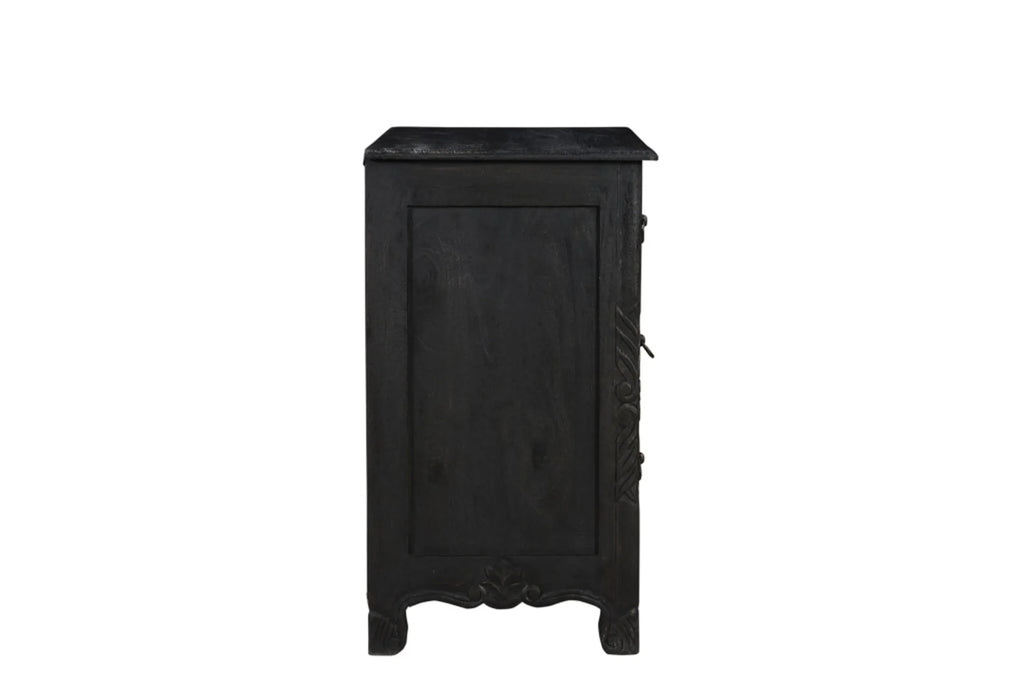 30″ Black Solid Wood Distressed Three Drawer Nightstand — view 4