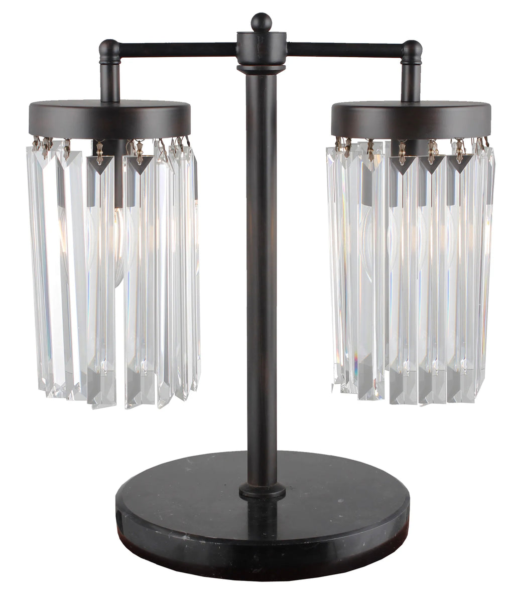 18″ Black Iron Two Light Cylinder Bedside Table Lamp With Clear Cylinder Shade