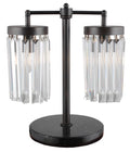 18″ Black Iron Two Light Cylinder Bedside Table Lamp With Clear Cylinder Shade