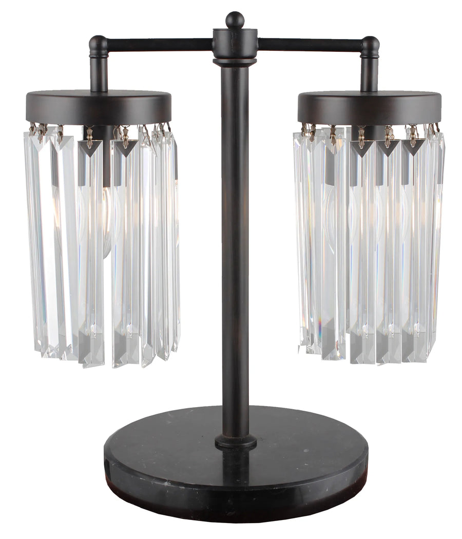 18″ Black Iron Two Light Cylinder Bedside Table Lamp With Clear Cylinder Shade