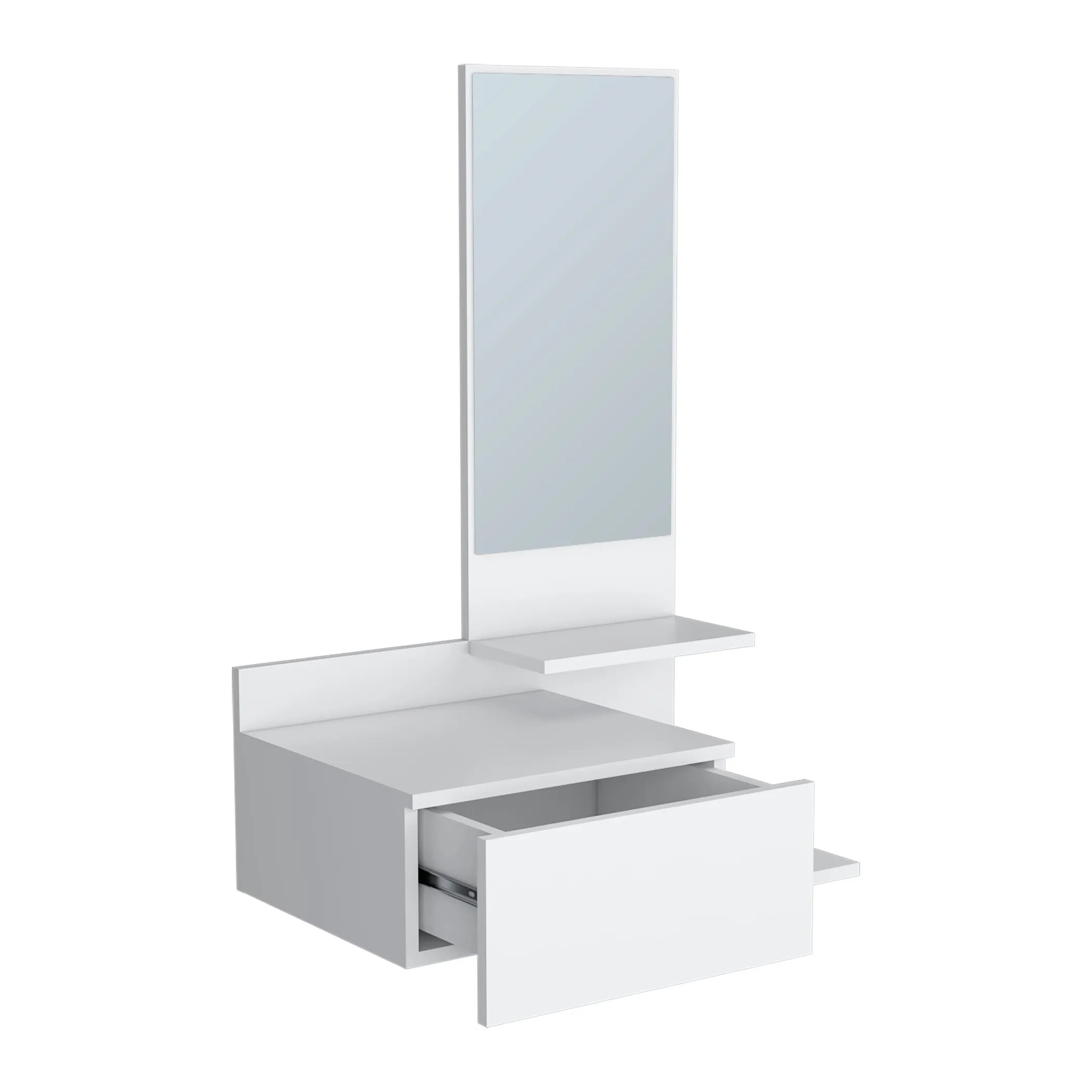 36″ White Wood Wall Mounted Accent Cabinet With Drawer And Mirror — view 3