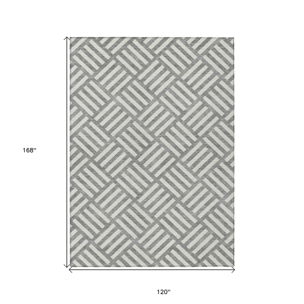 10′ X 14′ Gray And Ivory Geometric Washable Indoor Outdoor Area Rug — view 3