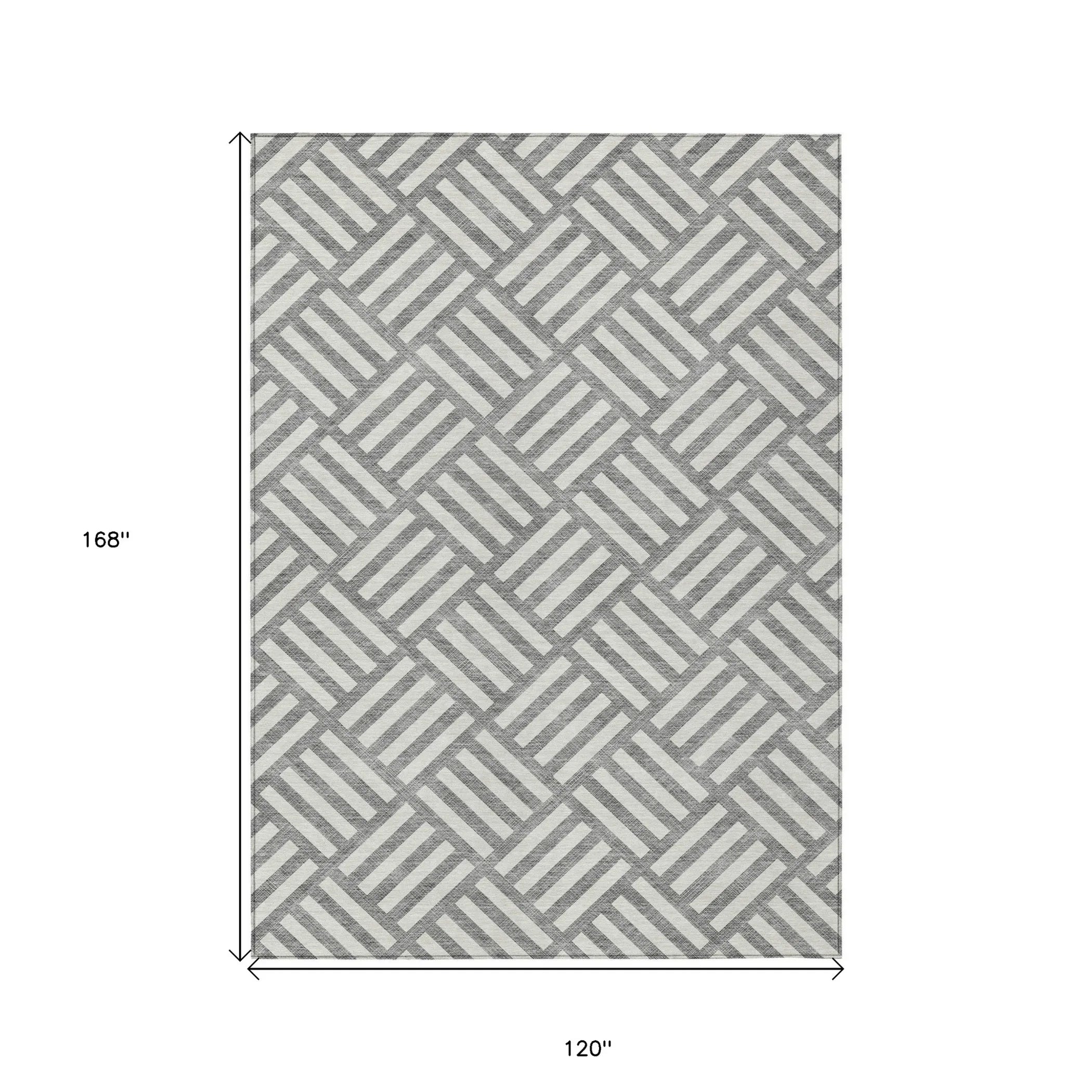 10′ X 14′ Gray And Ivory Geometric Washable Indoor Outdoor Area Rug — view 3