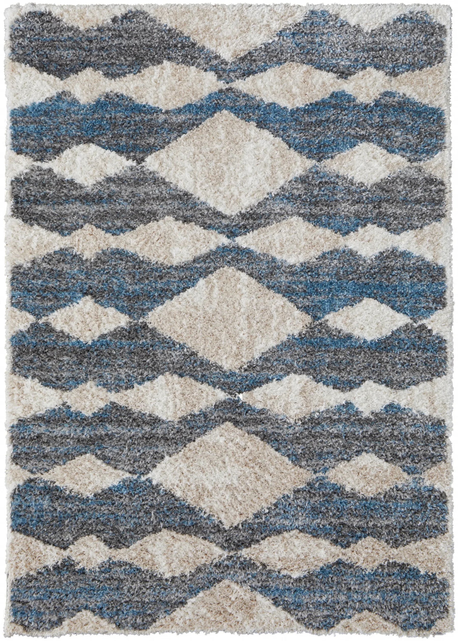 5′ X 8′ Ivory Gray And Blue Chevron Power Loom Stain Resistant Area Rug