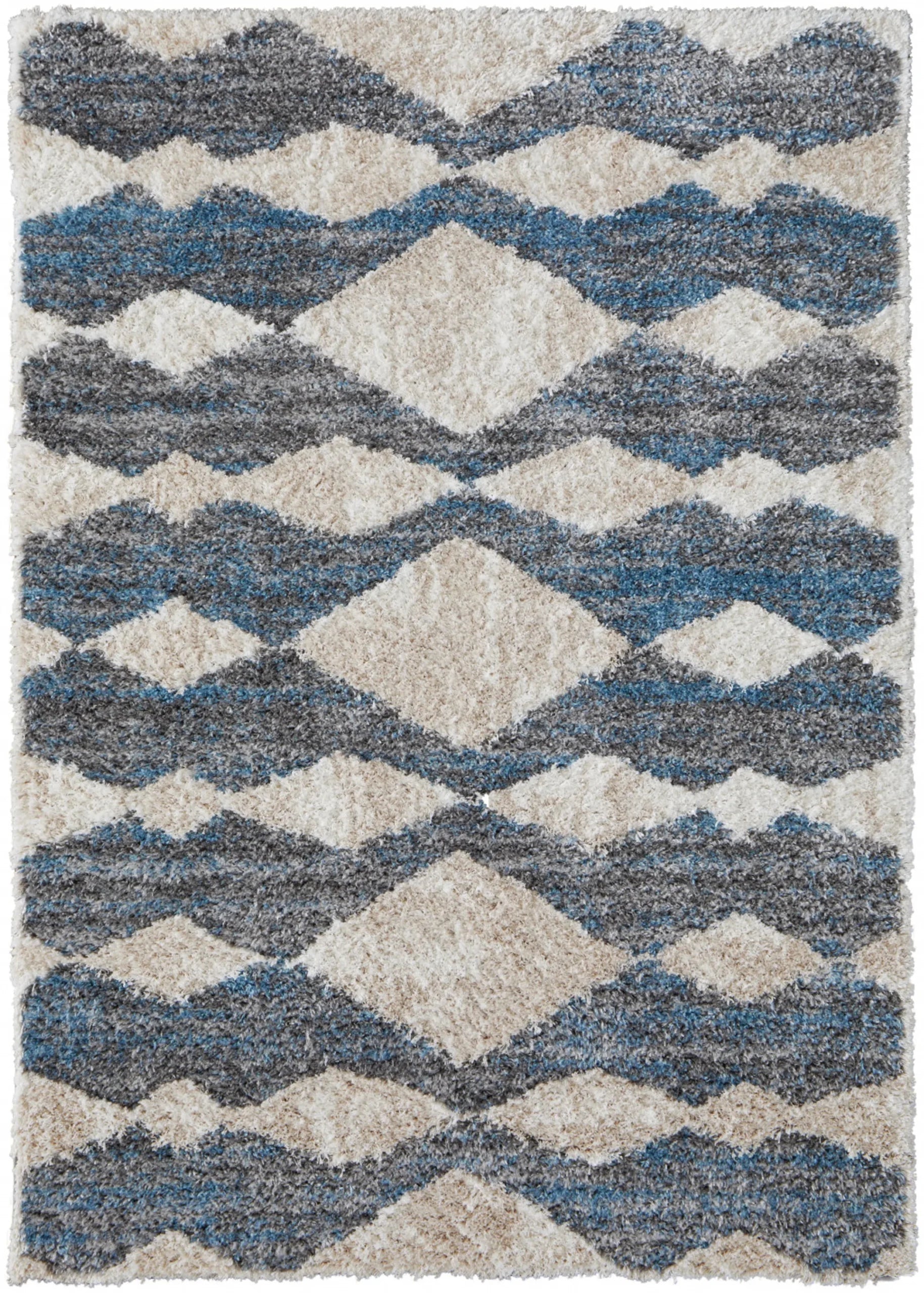 5′ X 8′ Ivory Gray And Blue Chevron Power Loom Stain Resistant Area Rug
