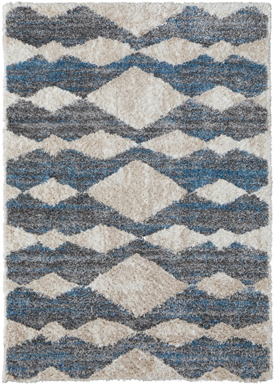 5′ X 8′ Ivory Gray And Blue Chevron Power Loom Stain Resistant Area Rug