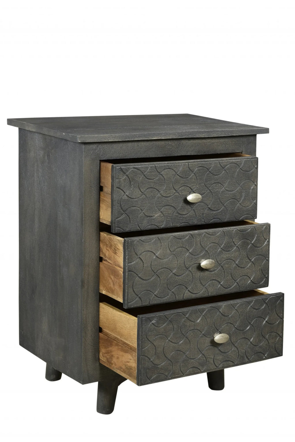 30″ Gray Three Drawer Nightstand