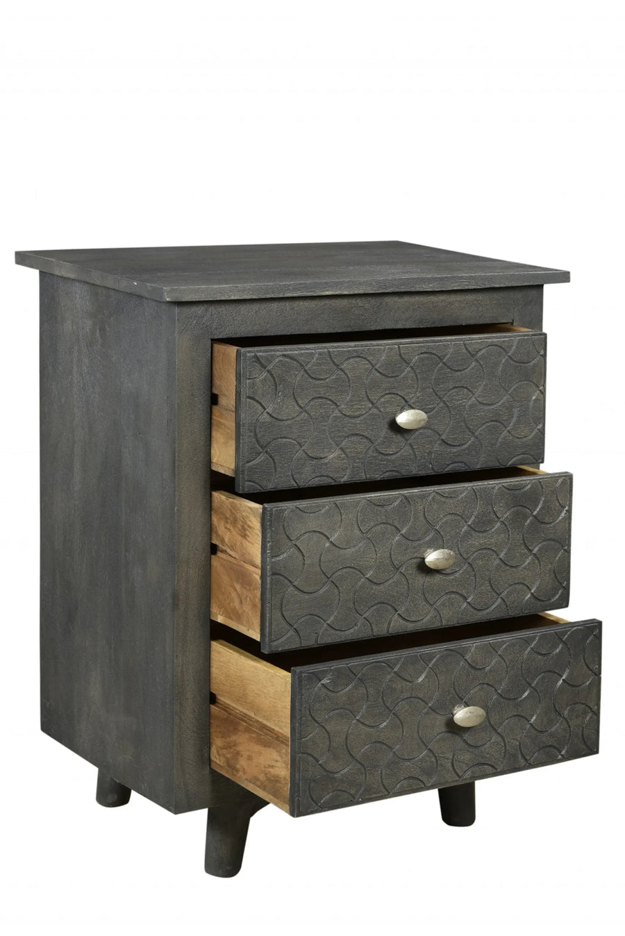 30″ Gray Three Drawer Nightstand