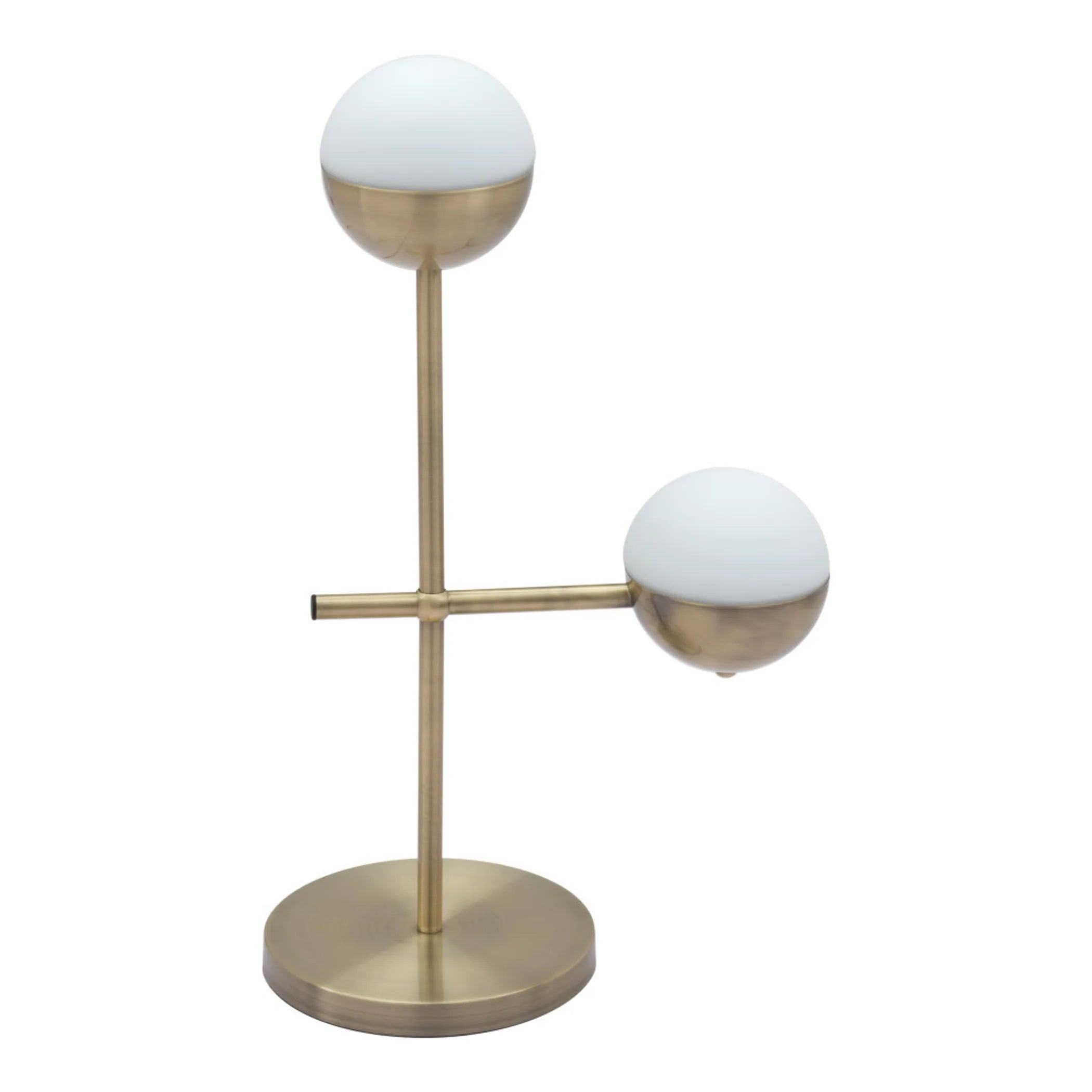 69″ Brass Metal Bedside Table Lamp With Off White Globe Shade — view 3