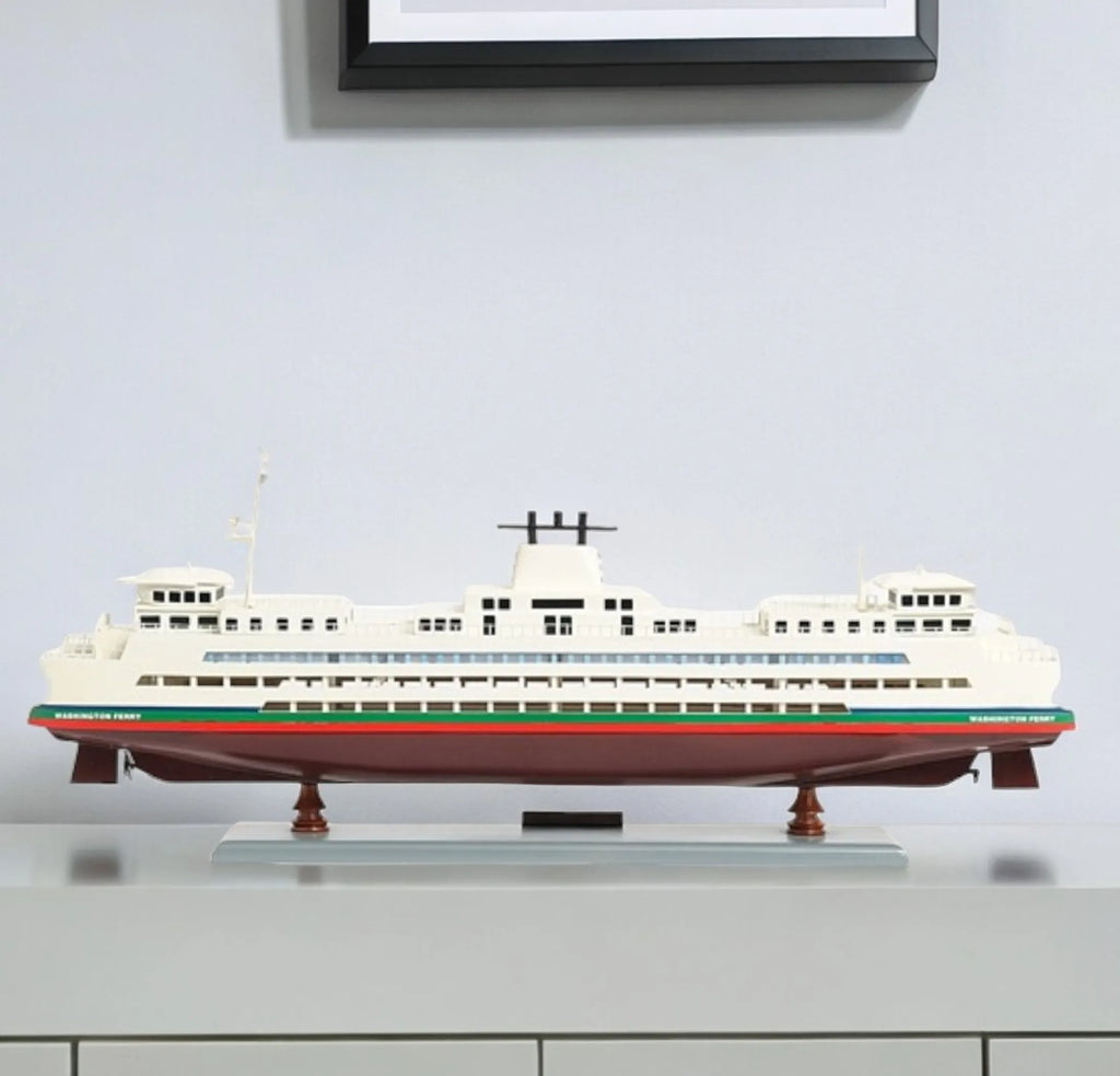 11″ Brown and White Washington Ferry Boat Hand Painted Decorative Boat