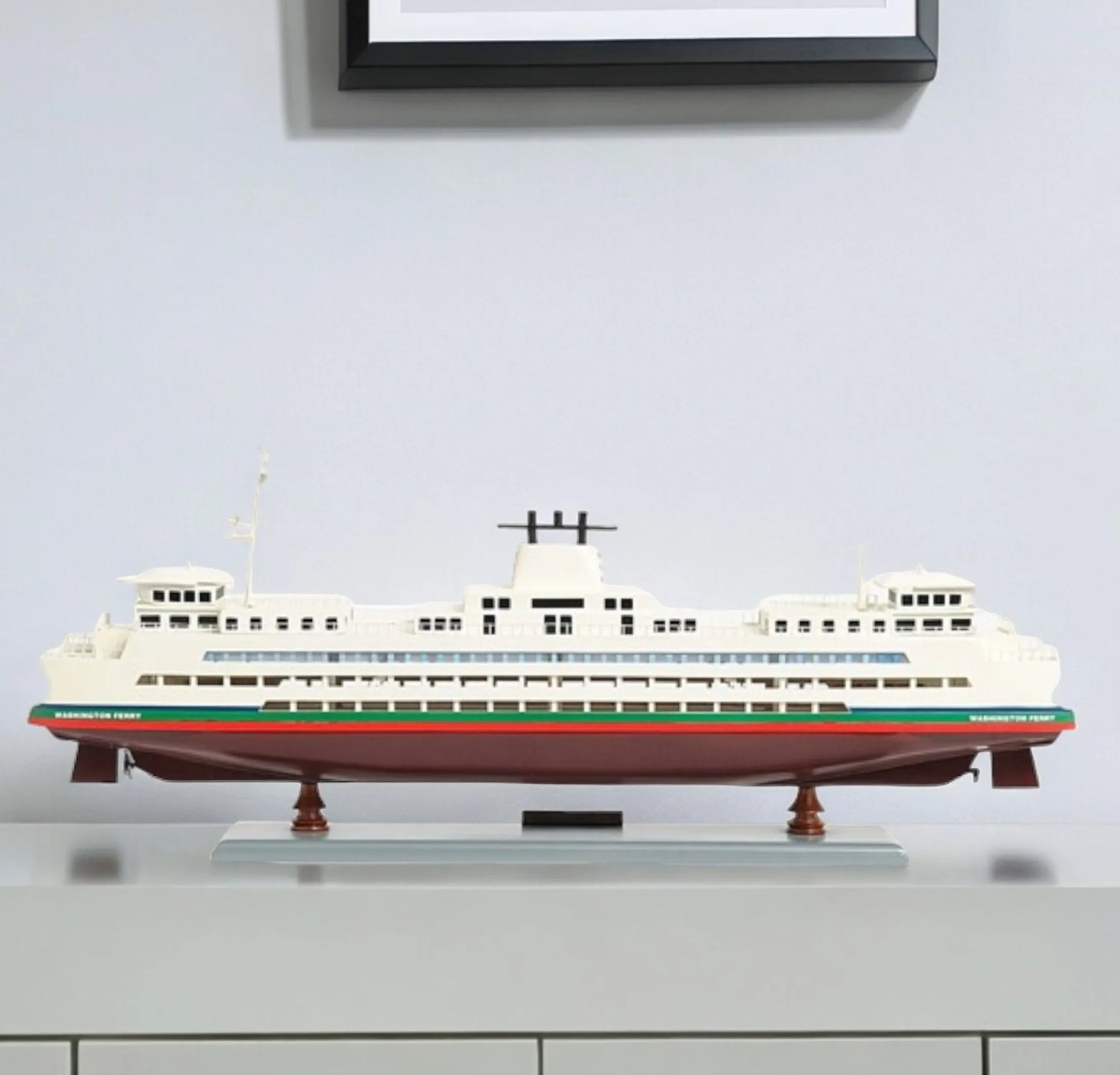 11″ Brown and White Washington Ferry Boat Hand Painted Decorative Boat
