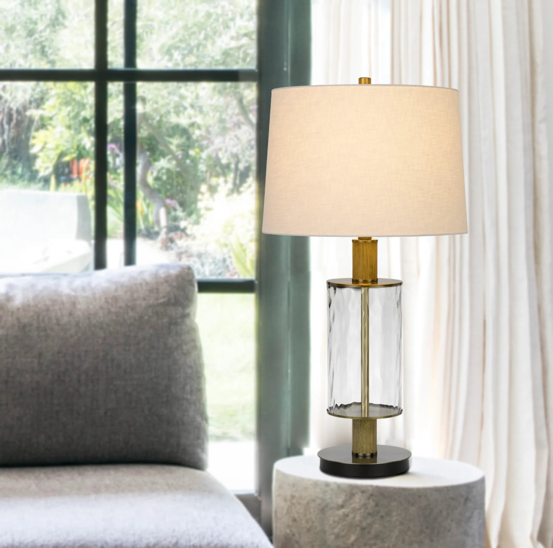 31″ Clear Metal Table Lamp With White Empire Shade — view 4