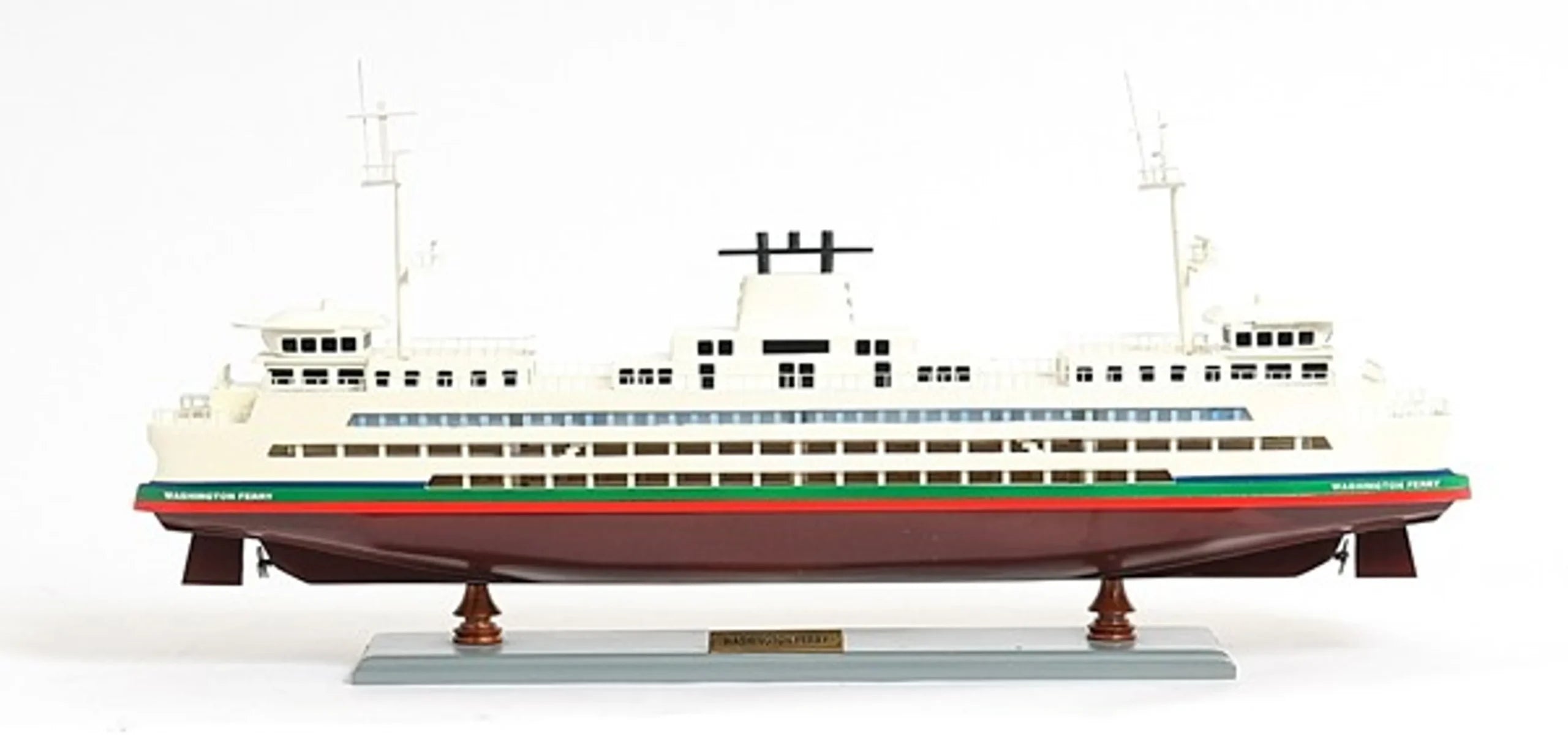 11″ Brown and White Washington Ferry Boat Hand Painted Decorative Boat — view 2