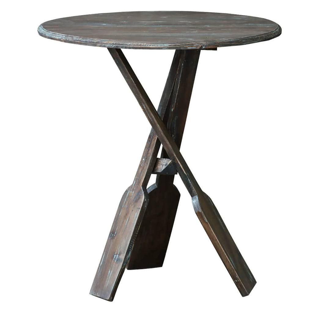 Sunset Trading Cottage Round Boat Oar Accent Table | Distressed Brown/Blue Solid Wood | Fully Assembled Nautical Stand — vie…
