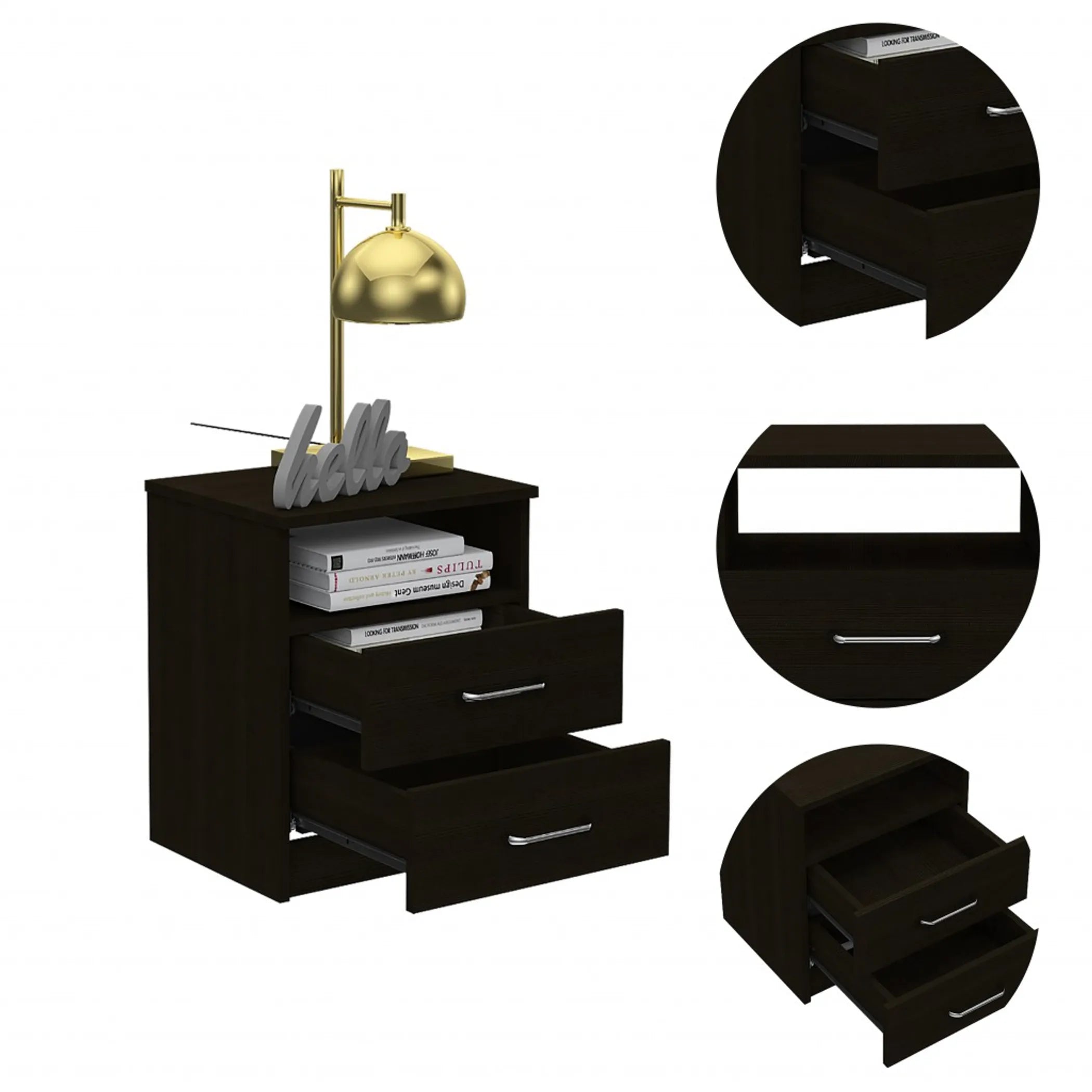Brown Open Compartment Two Drawer Nightstand — view 3