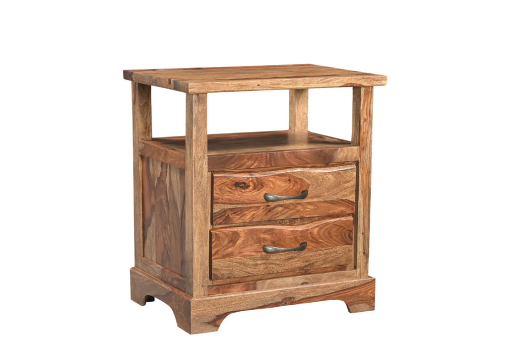 27″ Brown Solid Wood Two Drawer Nightstand — view 3