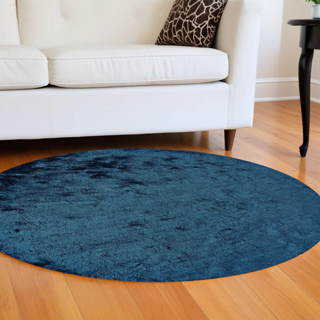 8′ Blue And Green Round Shag Tufted Handmade Area Rug