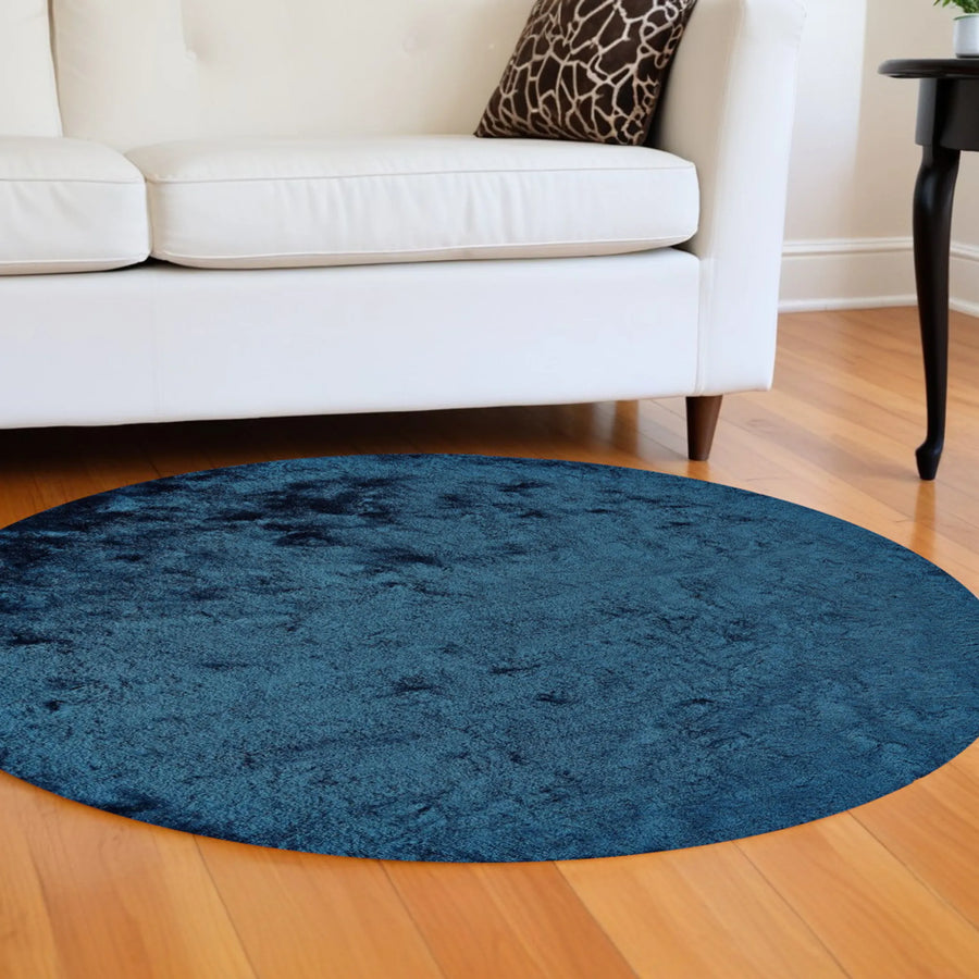 8′ Blue And Green Round Shag Tufted Handmade Area Rug