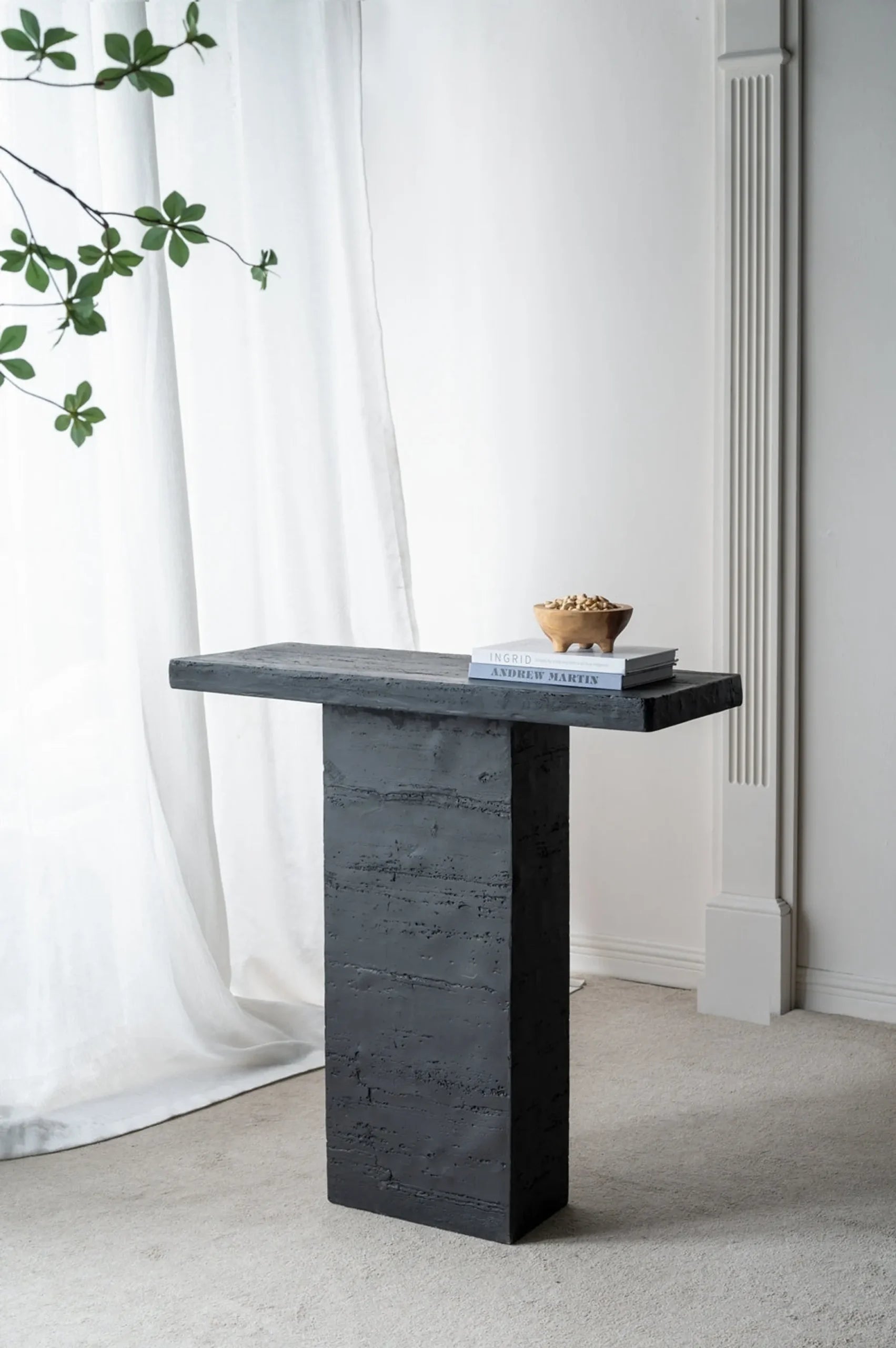 Black Rectangular Coffee Table With Pedestal Base — view 2