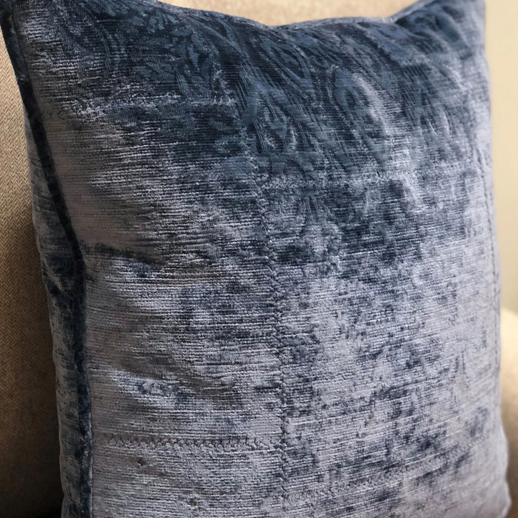 Plutus Bleu Velour Blue Luxury Throw Pillow — view 3