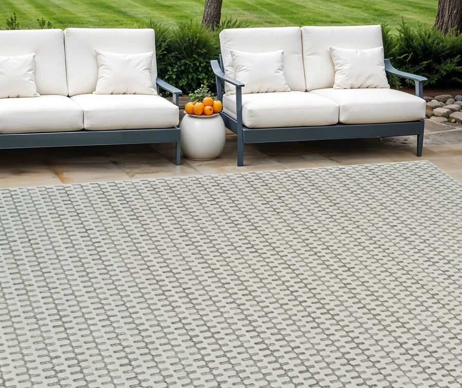 6′ X 9′ Cream and Beige Geometric Distressed Indoor Outdoor Area Rug