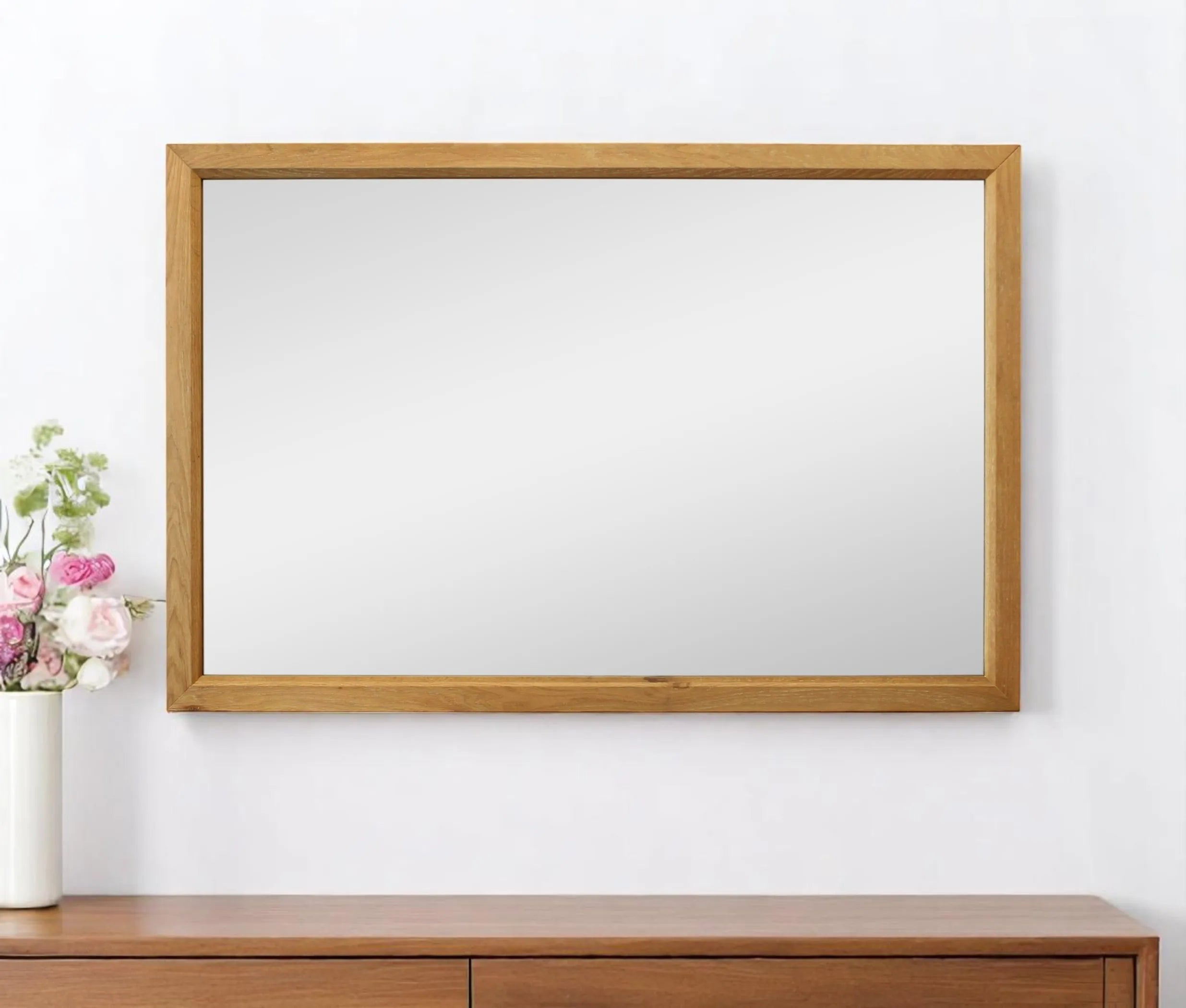 40″ Natural Solid Wood Framed Mounted Accent Mirror