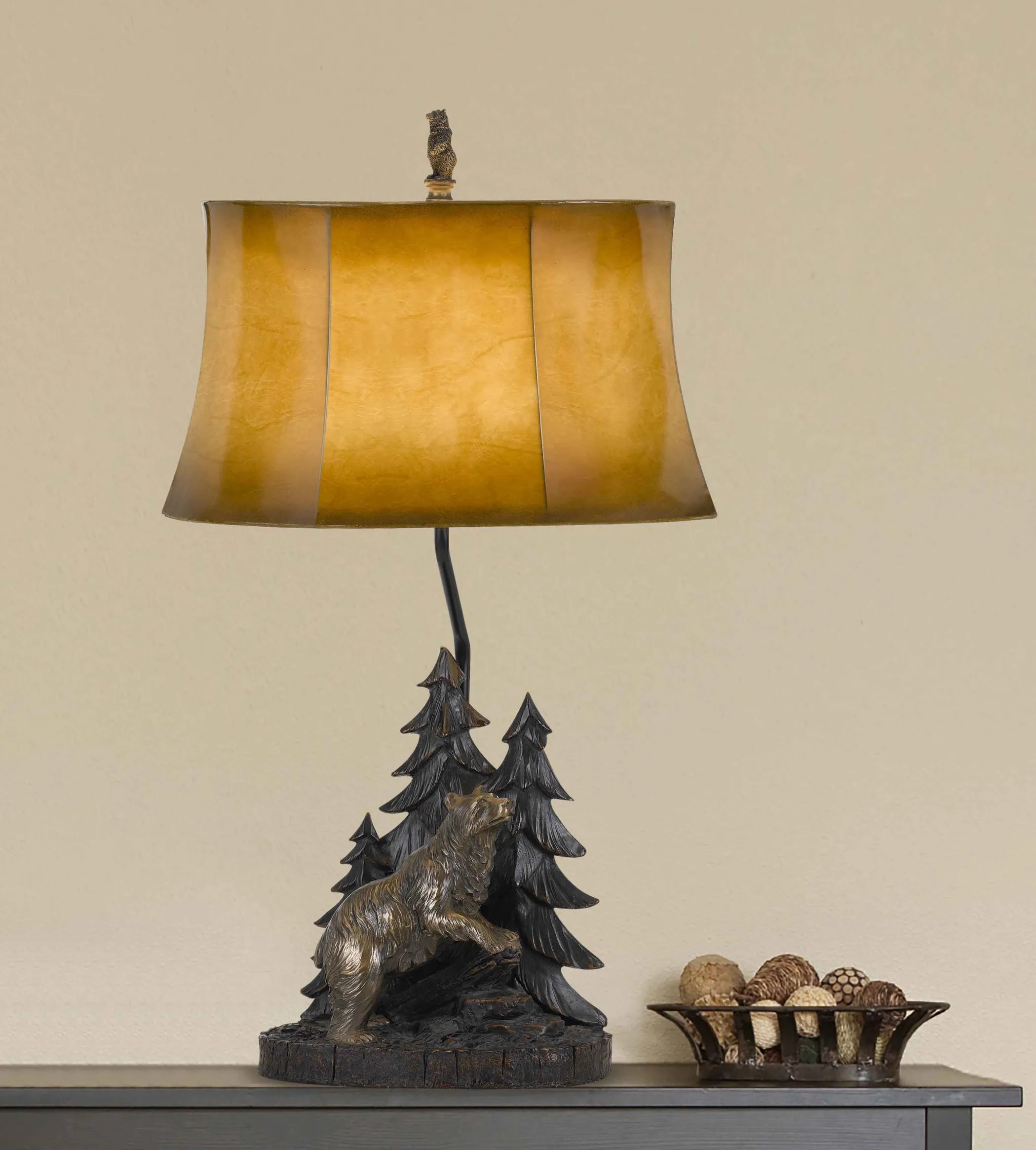 29″ Bronze Bear in the Woods Table Lamp With Brown Bell Shade — view 3