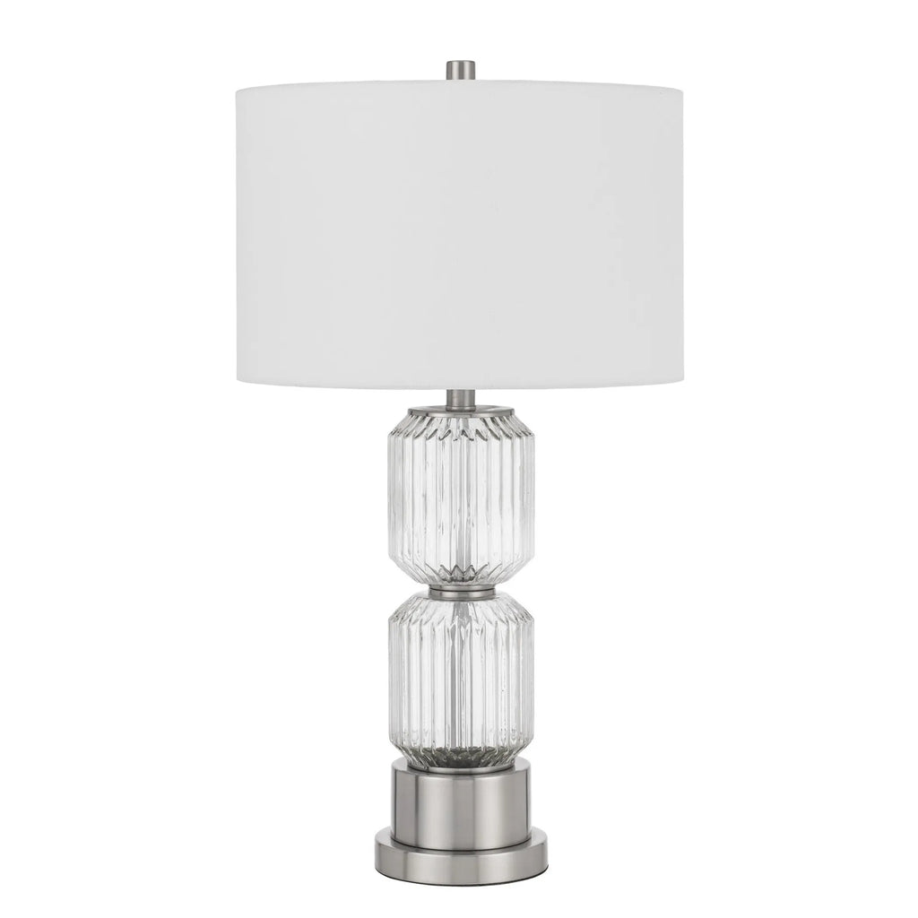 28″ Nickel Metal Table Lamp With White Drum Shade — view 2