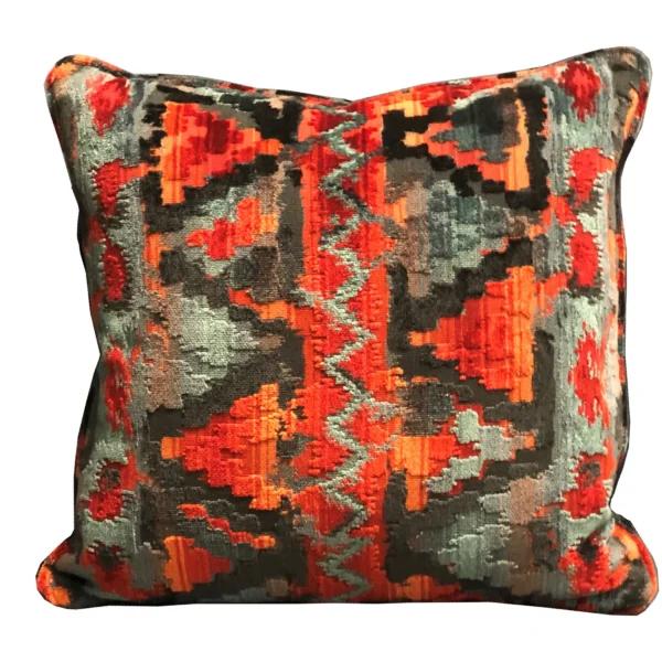 Plutus Sachi Love Red, Blue and Orange iKat Luxury Throw Pillow