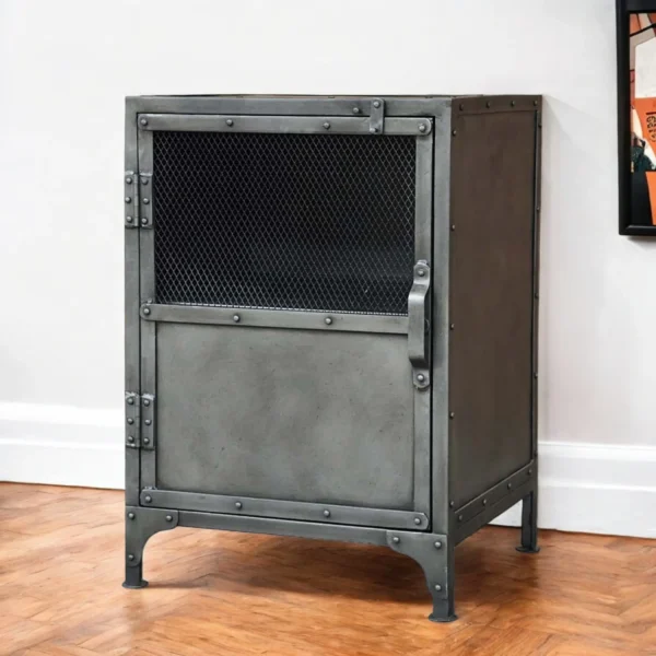 20" Silver Metal Accent Cabinet With Two Shelves