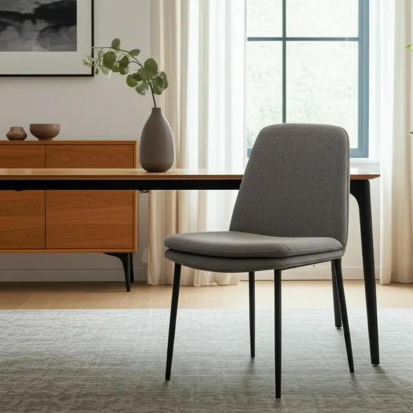 Gray and Black Upholstered Fabric And Metal Dining Side Chair