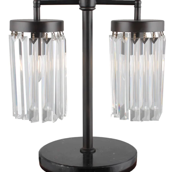 18" Black Iron Two Light Cylinder Bedside Table Lamp With Clear Cylinder Shade